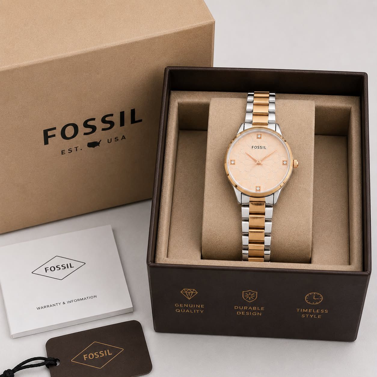 Fos Girls New Model two tone belt pink dial watch