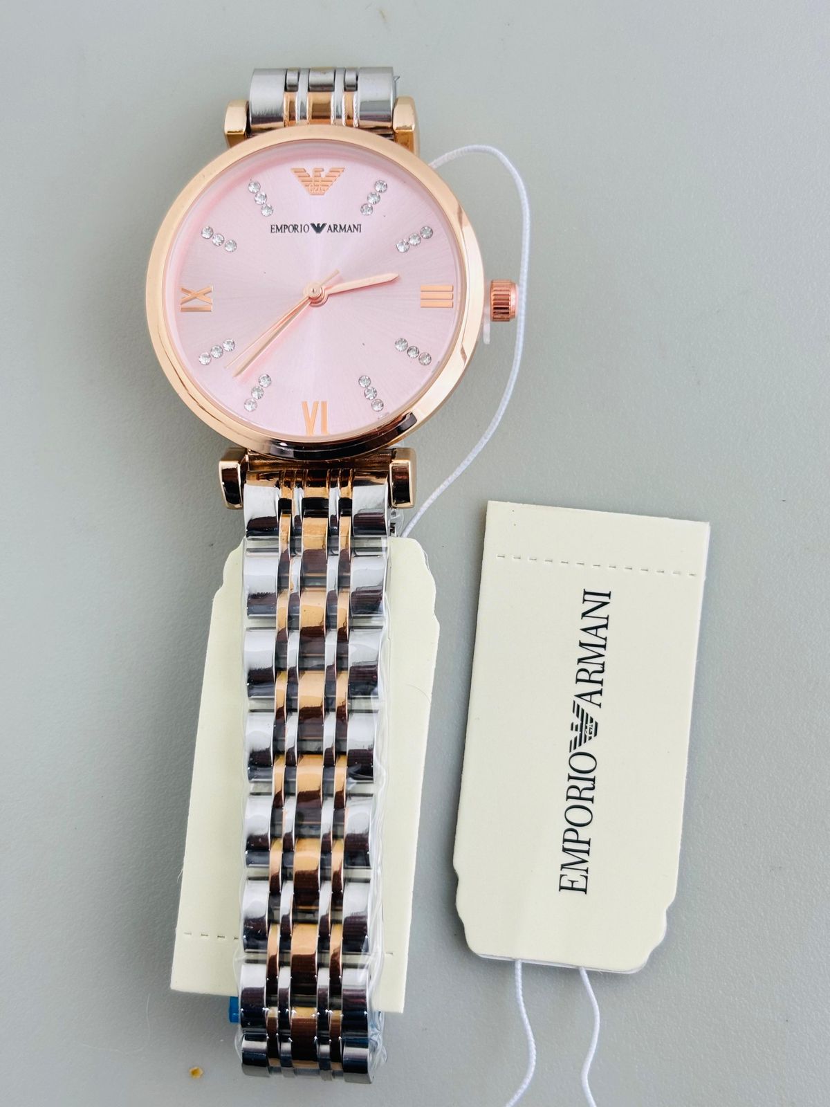 ARMAN GIRLS WATCH Dual Tone BELT Pink Diamond Dial ( design 8)