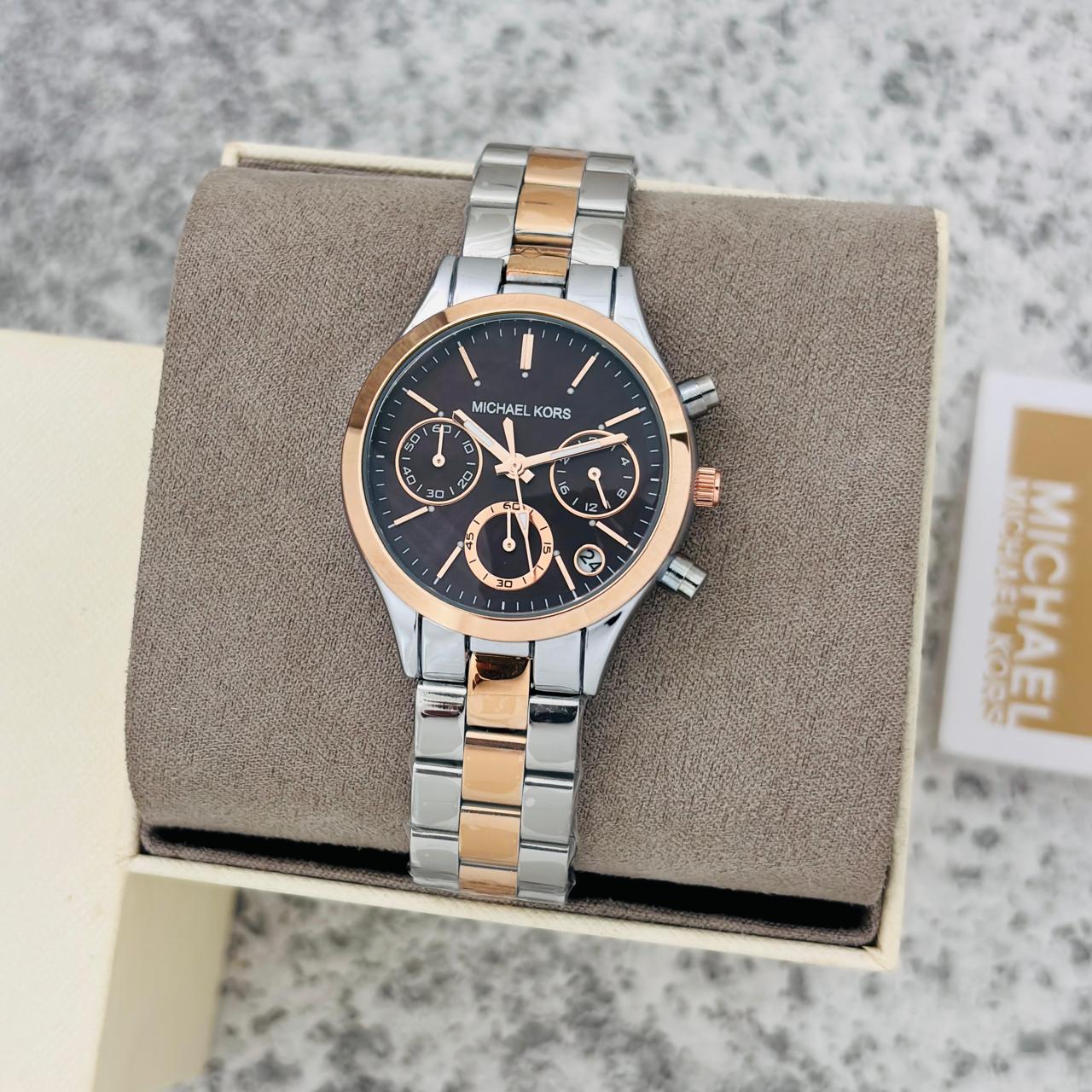MK GIRLS FIRST JAPNESE TWO TONE Black DIAL WATCH WOMENS