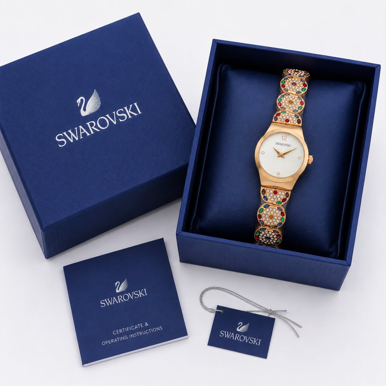Svaroski Diamond Rose Gold White dial Womens Watch