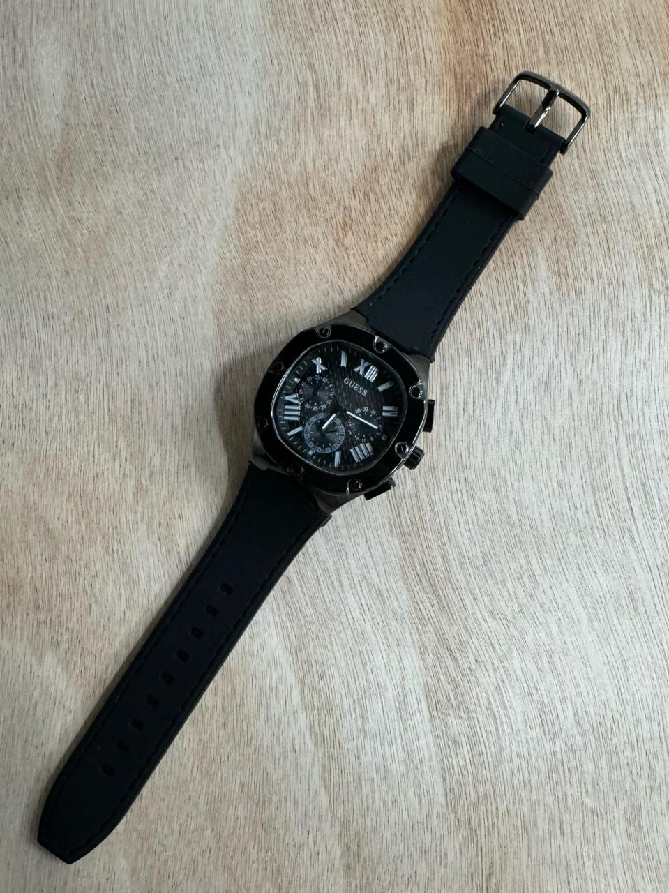 Gue-s leather belt full black watch