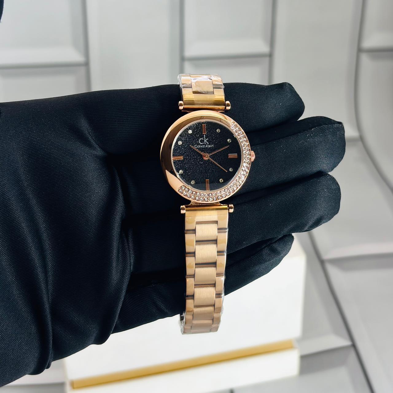 C-K GIRLS WATCH Rose Gold Black DIAL DIAMOND