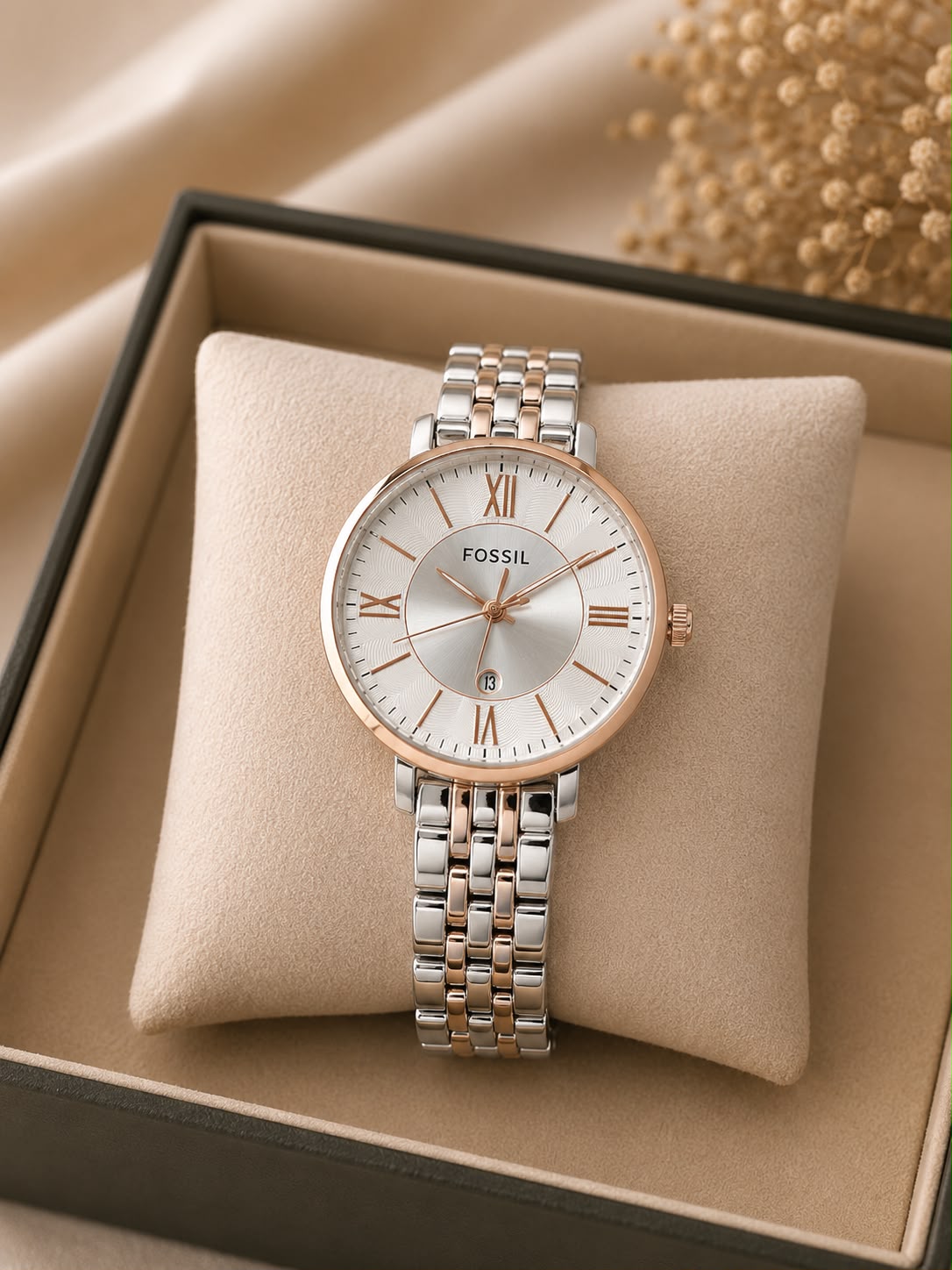 Foss Girls Roman Date Model Two Tone White Dial Womens Watch