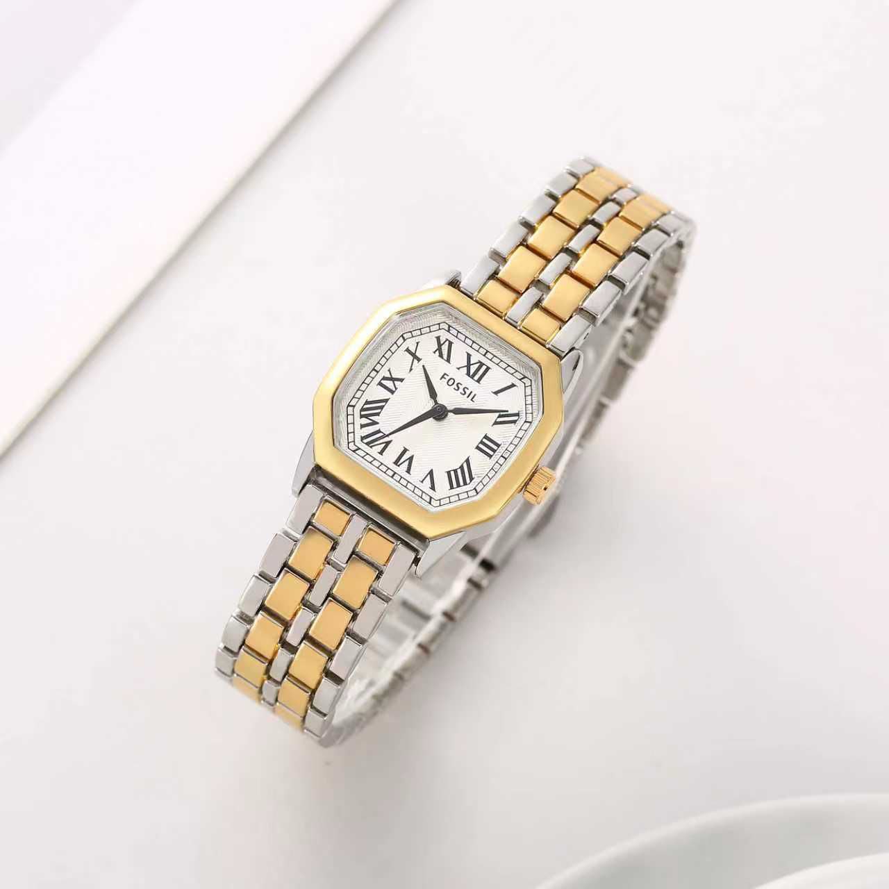 Fos Girls Two Tone Gold White Colour New Roman Design Trending Girls Watch