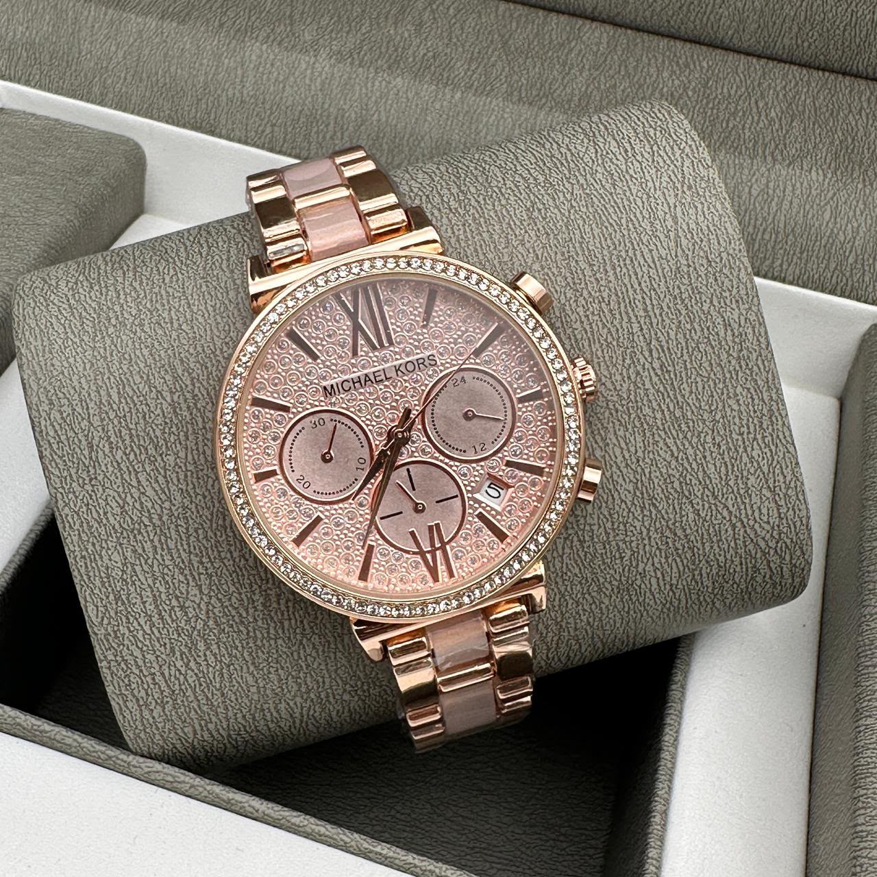 MK GIRLS Two Tone Pink Diamond Dial WOMENS WATCH ( Design 5 )