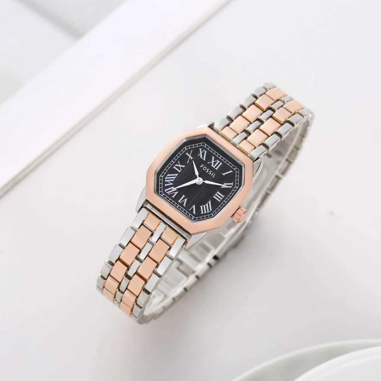 Fos Girls Two Tone Rose Black Colour New Roman Design Trending Girls Watch