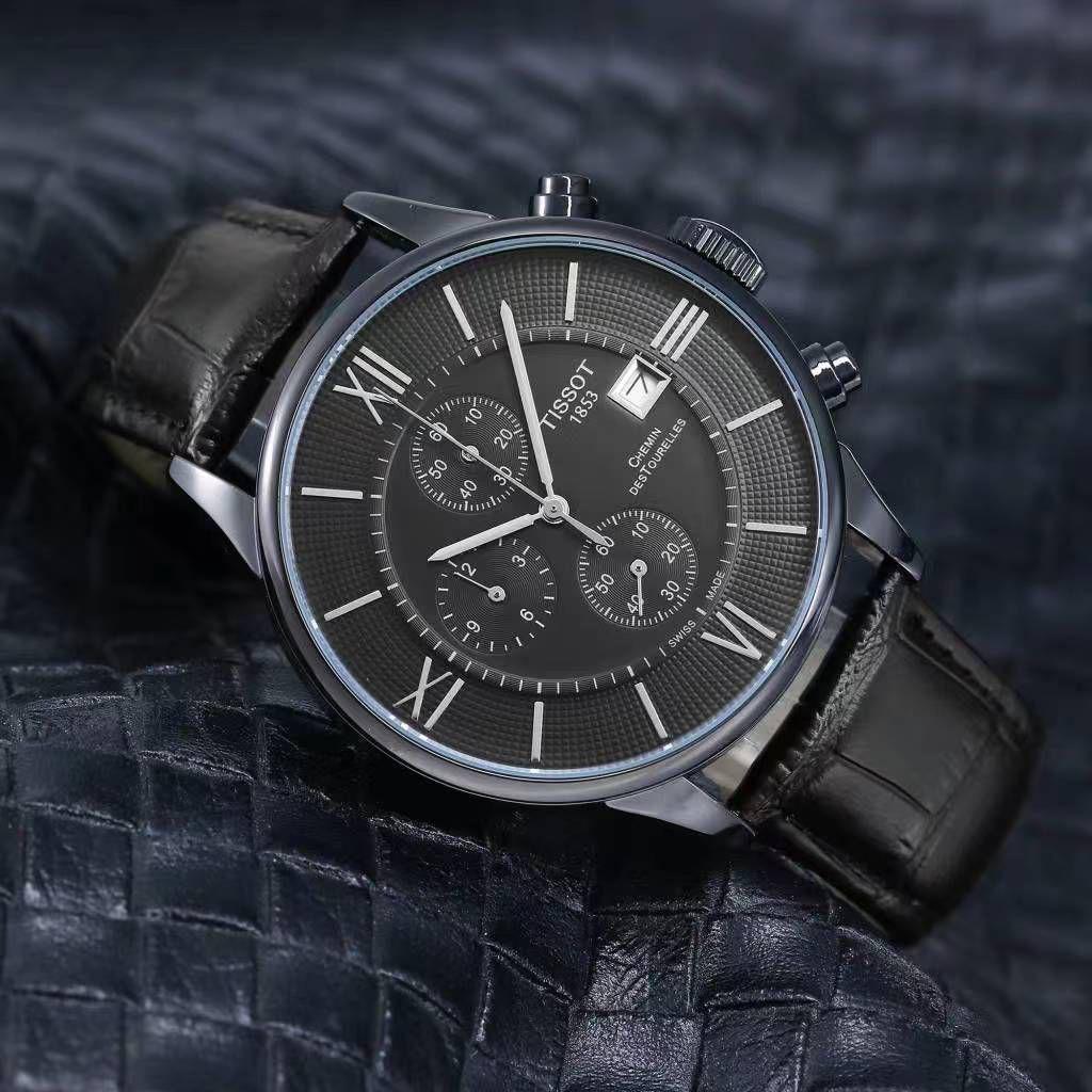 TISSO Black LEATHER BELT ROMAN Black DIAL CHRONOGRAPH WATCH