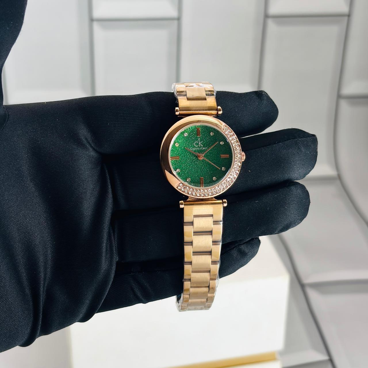 C-K GIRLS WATCH Rose Gold Green DIAL DIAMOND