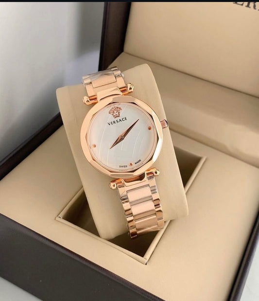 Ver-sace Girls Watch Rose Gold White Dial