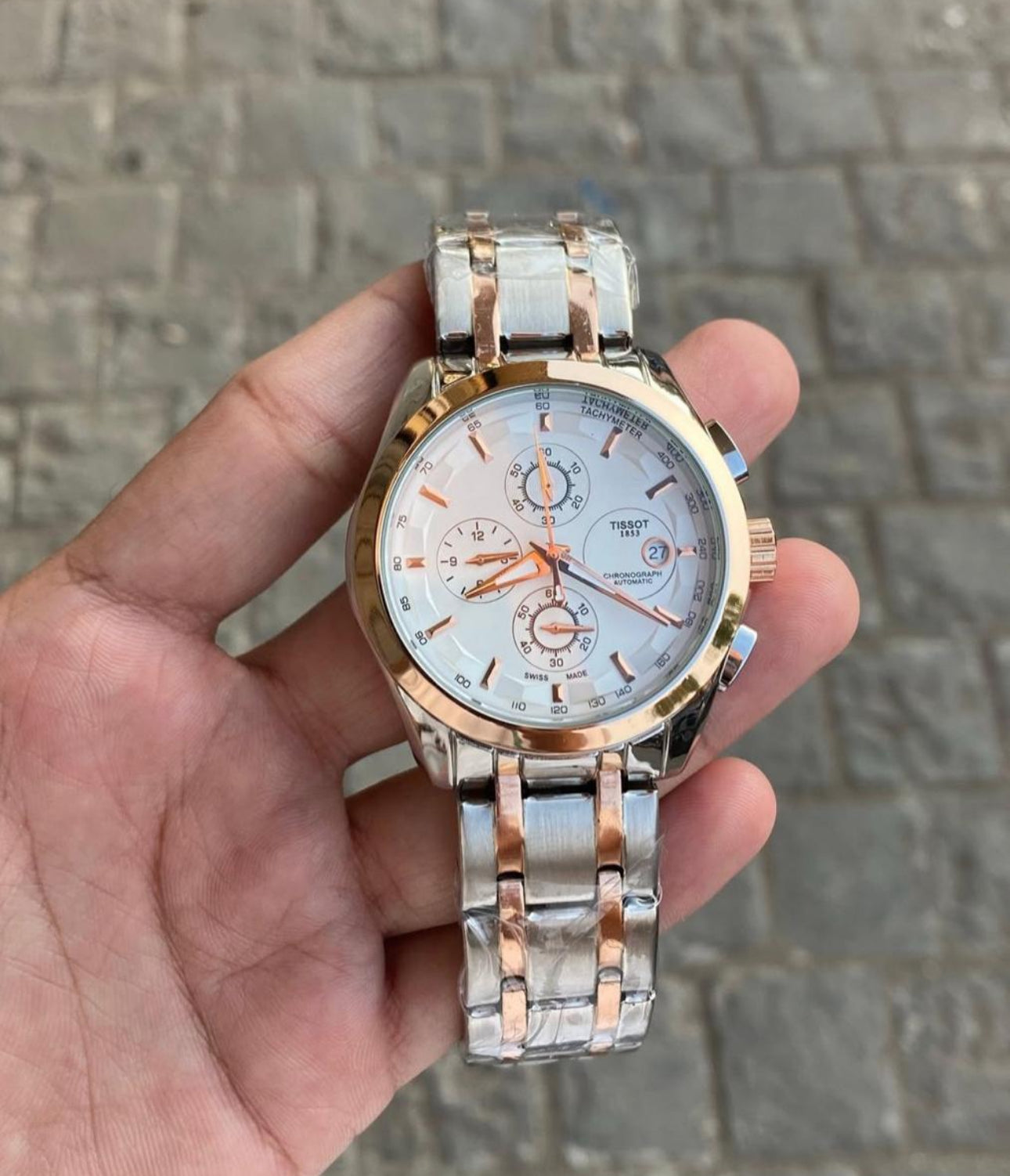 TISSO METAL DUAL TONE WHITE DIAL WATCH