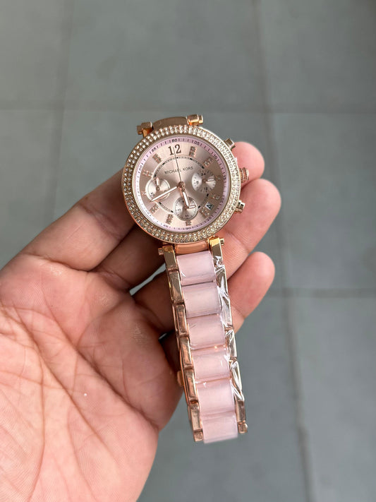 MK GIRLS WATCH TWO TONE PINK DIAL