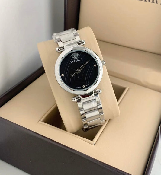 Ver-sace Girls Silver Black Dial