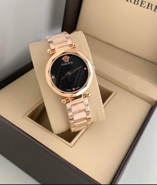 Ver-sace Girls Rose Gold Black Dial