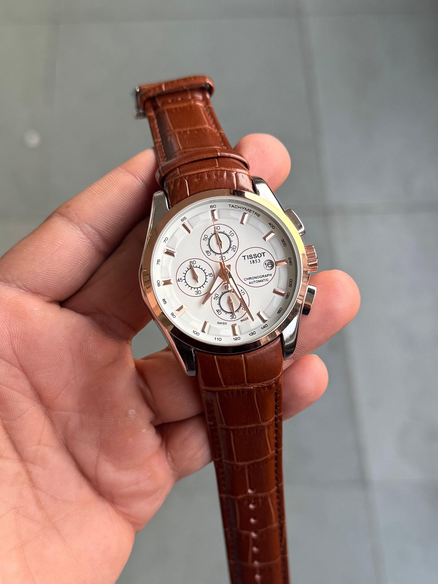 TISSO TWO TONE WHITE DIAL BROWN BELT REGULAR LEATHER