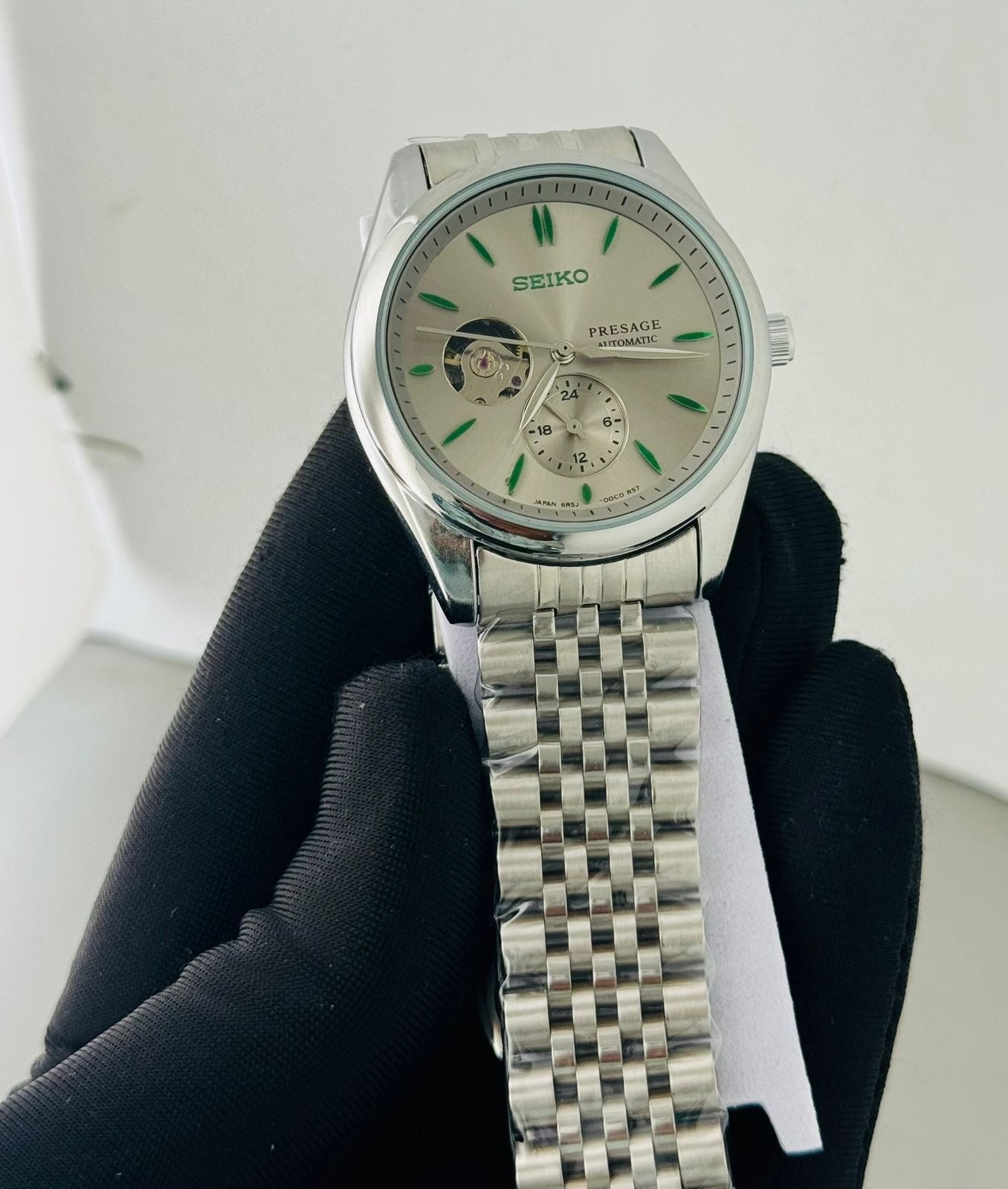 SB PREMIUM SEIK AUTOMATIC CHAIN WATCH SILVER GREEN TEXTURE