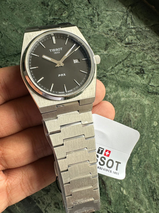 SB PREMIUM TISSO PR SILVER BLACK ANALOG WATCH