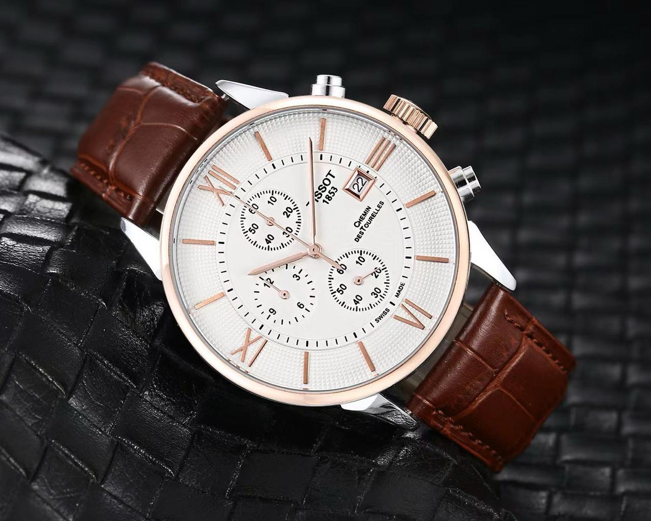 SB PREMIUM TISSO BROWN LEATHER BELT ROMAN WHITE DIAL CHRONOGRAPH WATCH