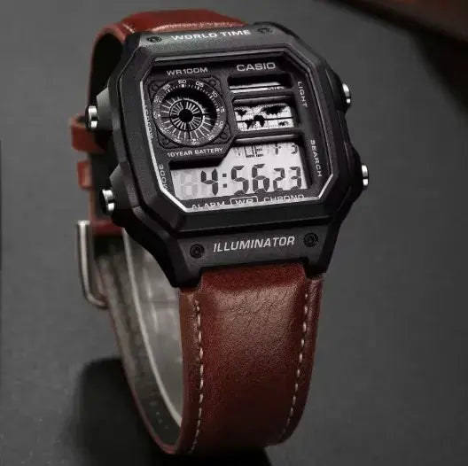 SB PREMIUM ILUMINATOR REGULAR BLACK BODY  BROWN BELT DIGITAL WATCH