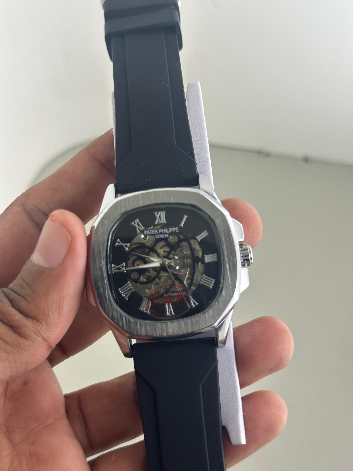 PP AUTO ROMAN NUMBER SILVER DIAL BLACK BELT