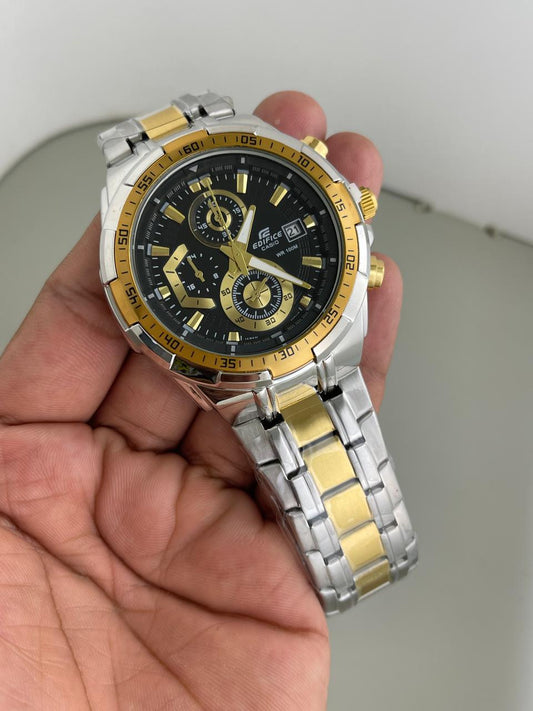 Edific Chronograph Watch – Two-Tone BLACK DIAL Edition