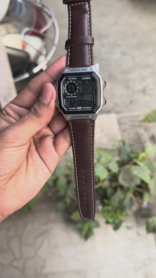 SB PREMIUM ILUMINATOR REGULAR SILVER BODY DARK BROWN DIGITAL WATCH