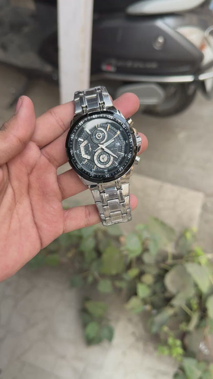EDIFCE SILVER BLACK 539 CHAIN WATCH