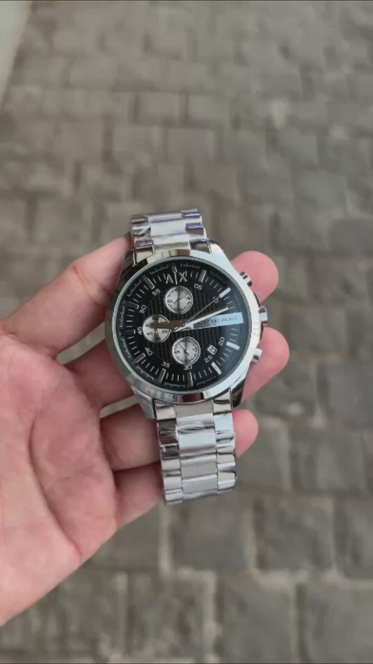 A-X New  SILVER BLACK Combination Watch