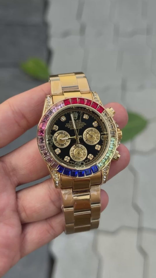 ROLE RAINBOW GOLD DIAMOND TRENDING CHRONOGRAPHIC WATCH