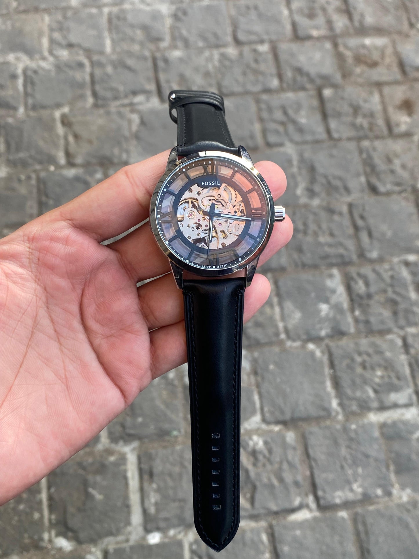 Foss Automatic Townsman SILVER BLACK Leather Belt Watch