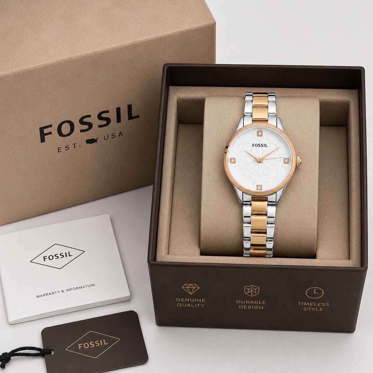 Fos Girls New Model two tone belt white dial watch