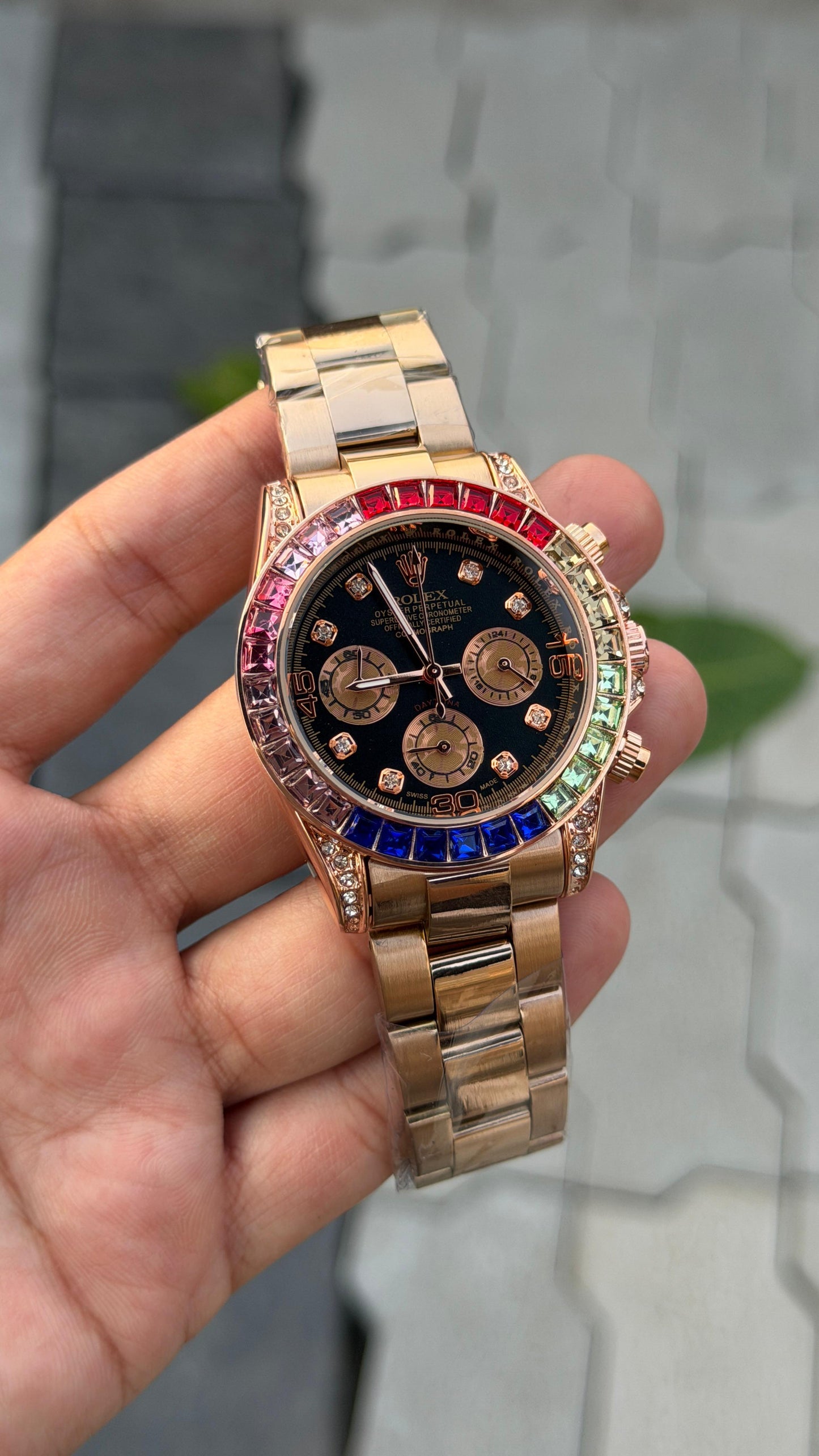 ROLE RAINBOW ROSE GOLD DIAMOND TRENDING CHRONOGRAPHIC WATCH