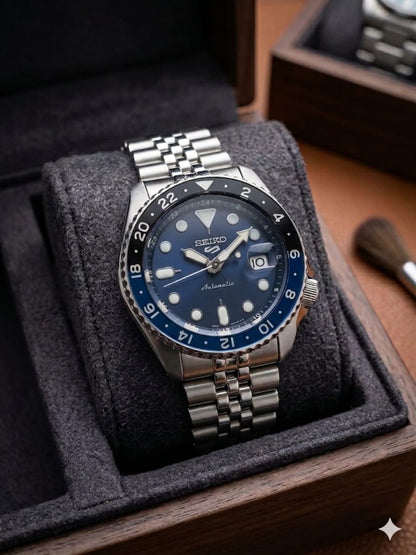 Seko Gmt  Silver Blue Watch 
( Battery Operated Looks Like Automatic )