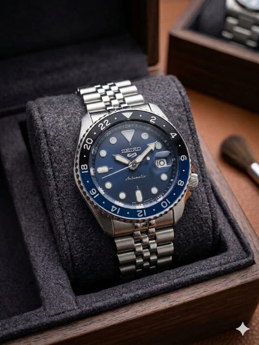 Seko Gmt  Silver Blue Watch 
( Battery Operated Looks Like Automatic )