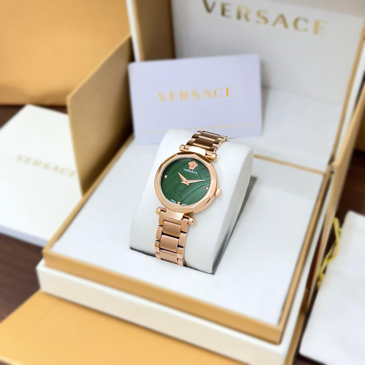 Ver-sace Girls Watch Rose Gold Green  Dial