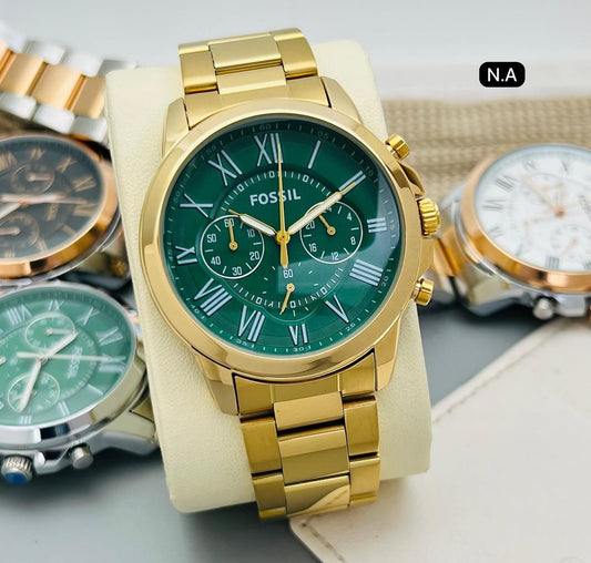Fos Crono Roman Dial Mens
( Gold body Green Dial )