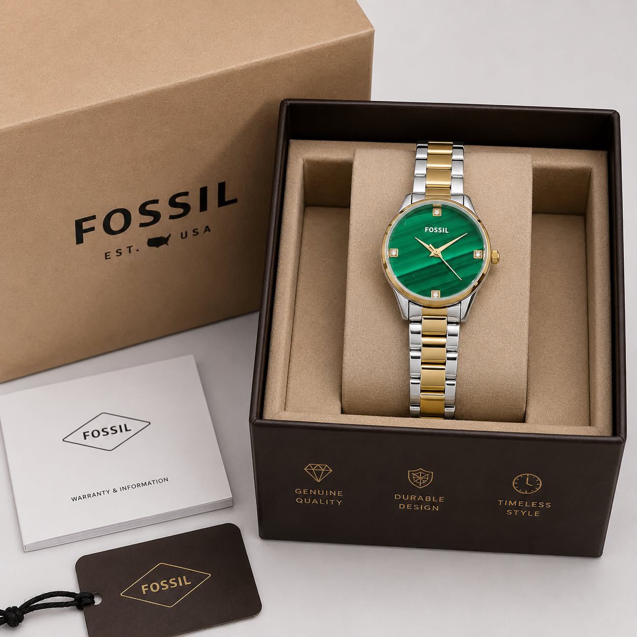 Fos Girls New Model two tone belt green dial watch