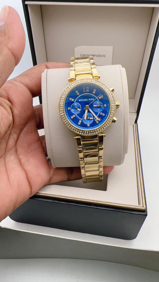 MK GIRLS REGULAR GOLD BLUE DIAL  WOMENS WATCH