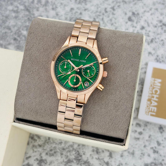 MK GIRLS FIRST JAPNESE Rose Gold Green   DIAL WATCH WOMENS