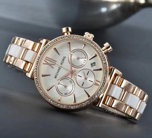 MK GIRLS Two Tone White Combination WOMENS WATCH ( Design 5 )