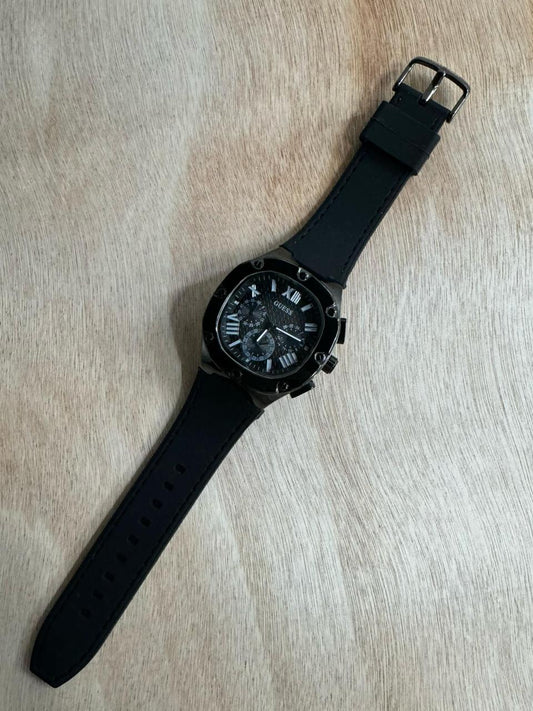Gue-s leather belt full black watch