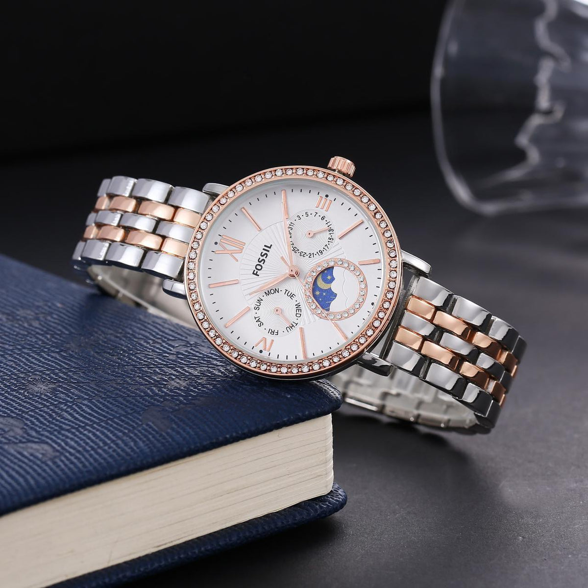 Fos Girls Roman Two Tone White  Dial Diamond