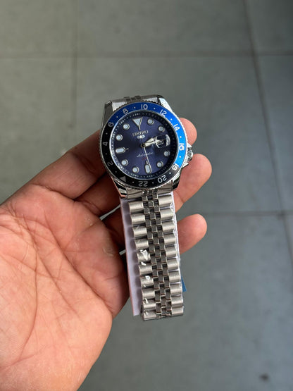 Seko Gmt  Silver Blue Watch 
( Battery Operated Looks Like Automatic )