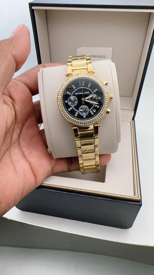MK GIRLS REGULAR GOLD BLACK DIAL  WOMENS WATCH