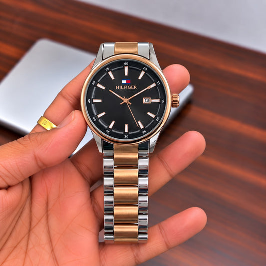 Tom-y Classic Chain Watch Two Tone Rose Black Dial