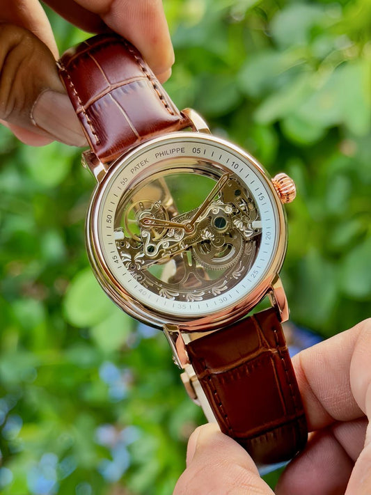 PP AUTOMATIC Open Transparent LEATHER BELT WATCH