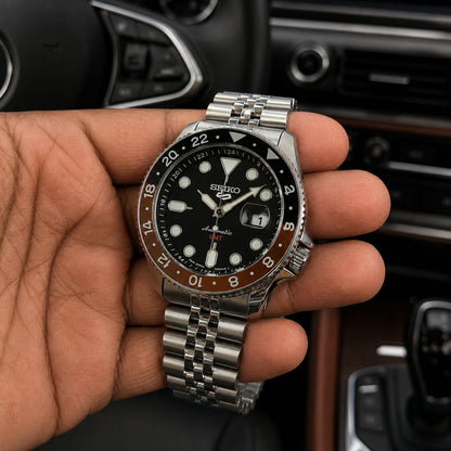 Seko Gmt  Black Brown bezel Watch 
( Battery Operated Looks Like Automatic )