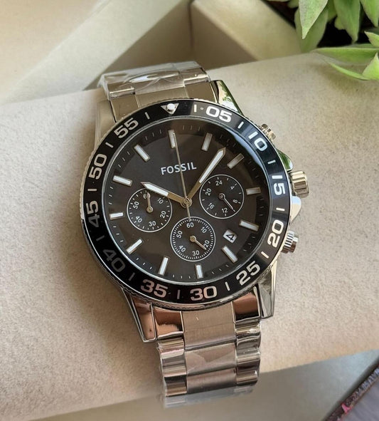 Fos Banon Silver Black Chain Watch ( Battery Operated )