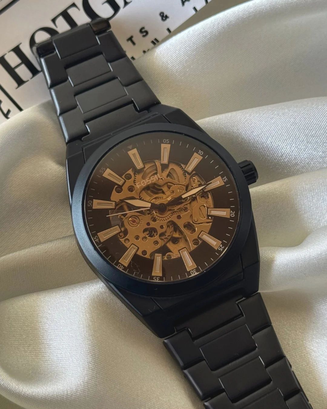 Fos automatic oval design Chain Belt Full Black Watch