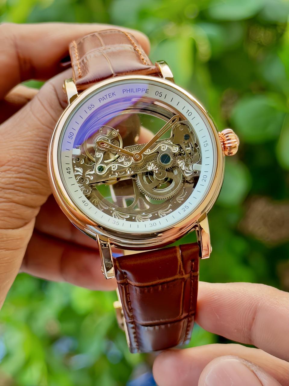 PP AUTOMATIC Open Transparent LEATHER BELT WATCH