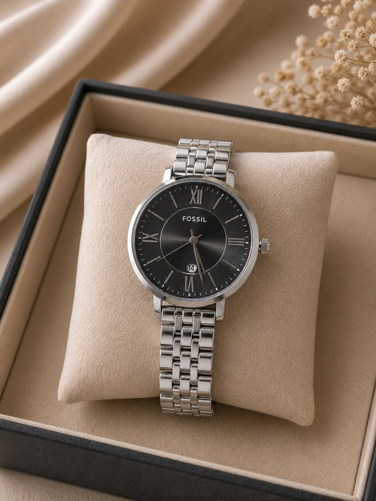 Foss Girls Roman Date Model Silver Black Dial Womens Watch